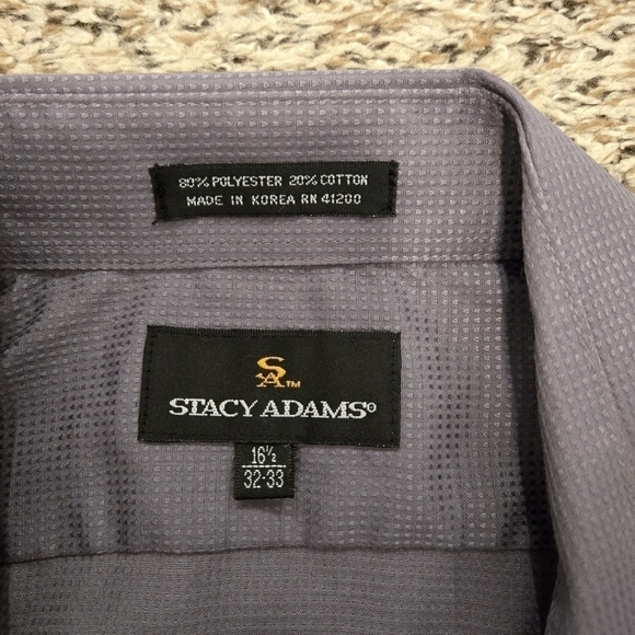 Stacy Adams Gray Long Sleeve Button Down Men's Dress Shirt Neck Size 16.5 Large - Picture 4 of 12